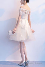 Lovely Ivory Organza Short Sleeves Party Dress, Cute Party Dress, Lovely Short Prom Dress