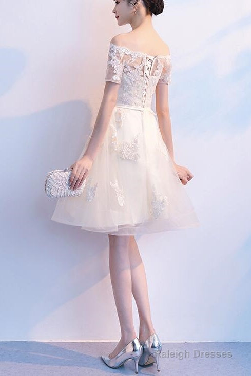 Lovely Ivory Organza Short Sleeves Prom Dresses Cute Prom Dresses Lovely Short Prom Dresses