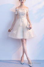 Lovely Ivory Organza Short Sleeves Party Dress, Cute Party Dress, Lovely Short Prom Dress