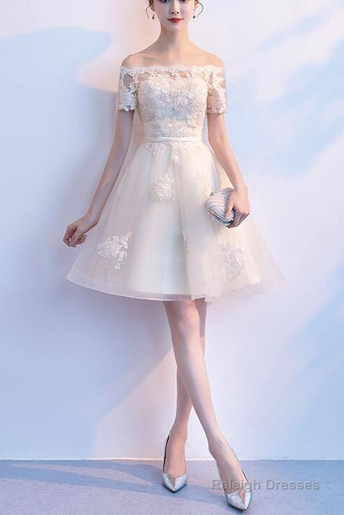 Lovely Ivory Organza Short Sleeves Prom Dresses Cute Prom Dresses Lovely Short Prom Dresses