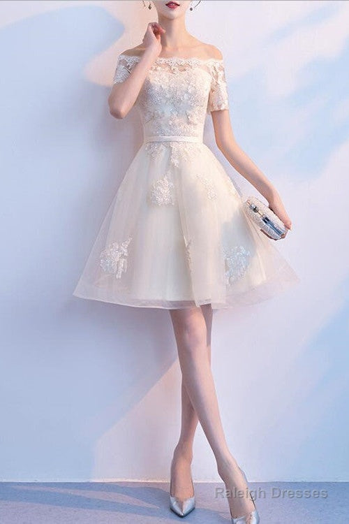 Lovely Ivory Organza Short Sleeves Prom Dresses Cute Prom Dresses Lovely Short Prom Dresses Main image