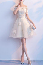 Lovely Ivory Organza Short Sleeves Prom Dresses Cute Prom Dresses Lovely Short Prom Dresses