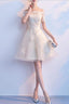Lovely Ivory Organza Short Sleeves Prom Dresses Cute Prom Dresses Lovely Short Prom Dresses