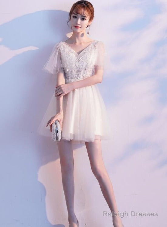 Lovely Ivory Tulle And Lace Mini Short Prom Dresses Graduation Dresses Cute Short Prom Dresses Main image