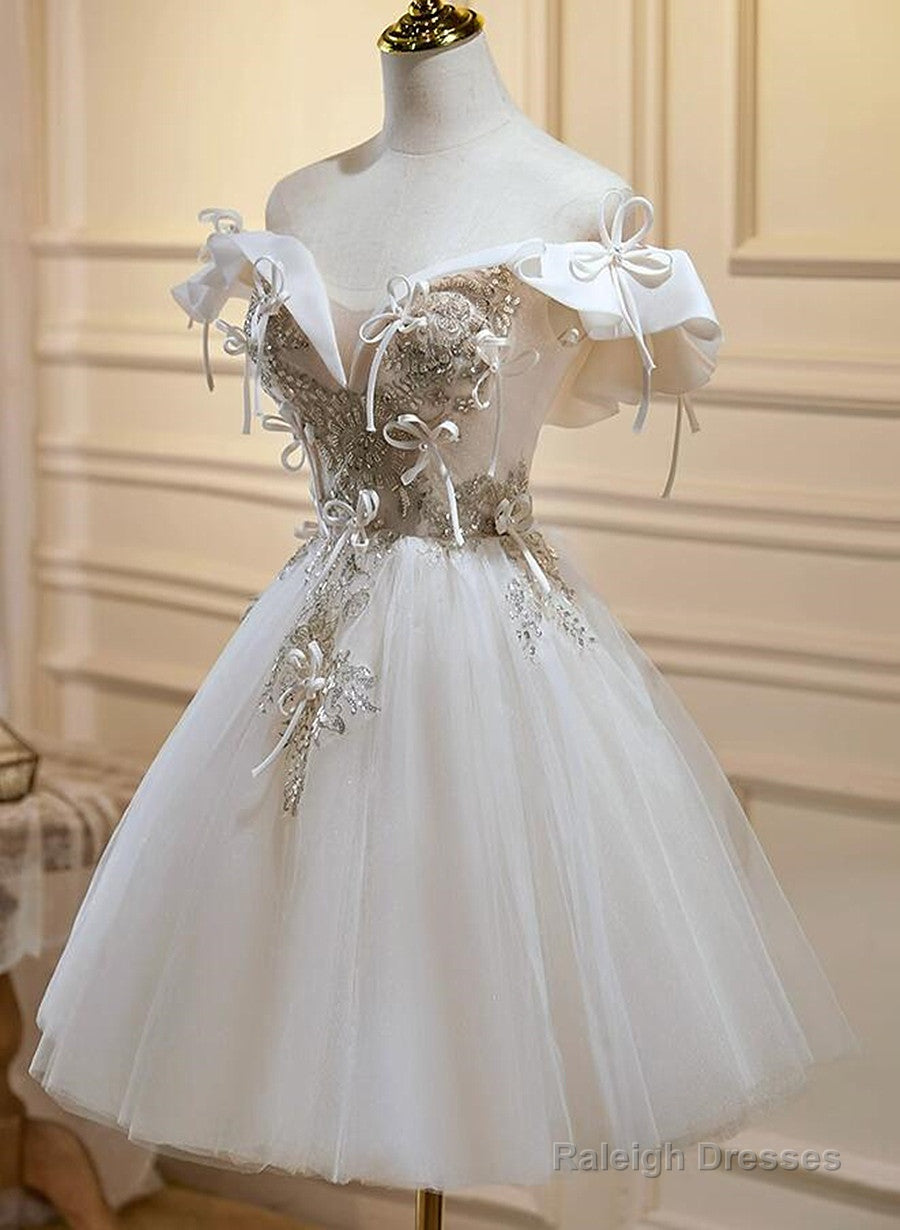 Lovely Ivory Tulle Off Shoulder Prom Dress, Ivory Graduation Dress Homecoming Dress Secondary image