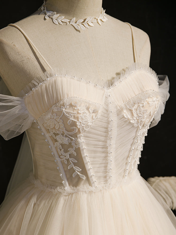 Lovely Ivory Tulle Straps Sweetheart Homecoming Dresses With Bow Short Prom Dresses Prom Dresses