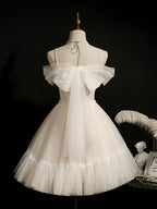 Lovely Ivory Tulle Straps Sweetheart Homecoming Dresses With Bow Short Prom Dresses Prom Dresses