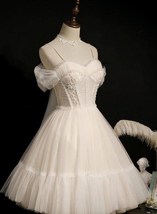 Lovely Ivory Tulle Straps Sweetheart Homecoming Dresses With Bow Short Prom Dresses Prom Dresses Main image