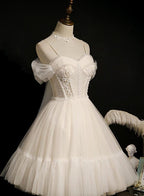 Lovely Ivory Tulle Straps Sweetheart Homecoming Dresses With Bow Short Prom Dresses Prom Dresses