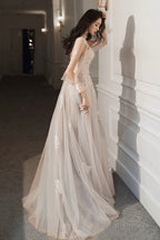 Lovely Lace Long A-Line Prom Dresses Long Sleeve Prom Dresses