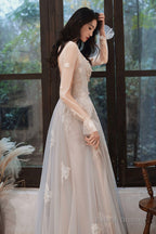 Lovely Lace Long A-Line Prom Dresses Long Sleeve Prom Dresses
