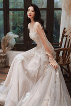 Lovely Lace Long A-Line Formal Dress, Long Sleeve Evening Dress