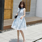 Lovely Lace Tulle Short High Neckline Homecoming Dress, Lace Short Party Dress Prom Dress