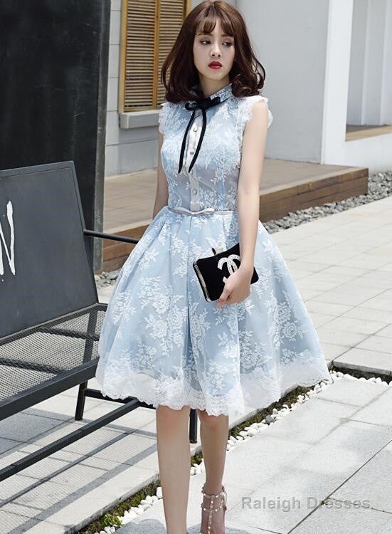 Lovely Lace Tulle Short High Neckline Homecoming Dresses Lace Short Prom Dresseses