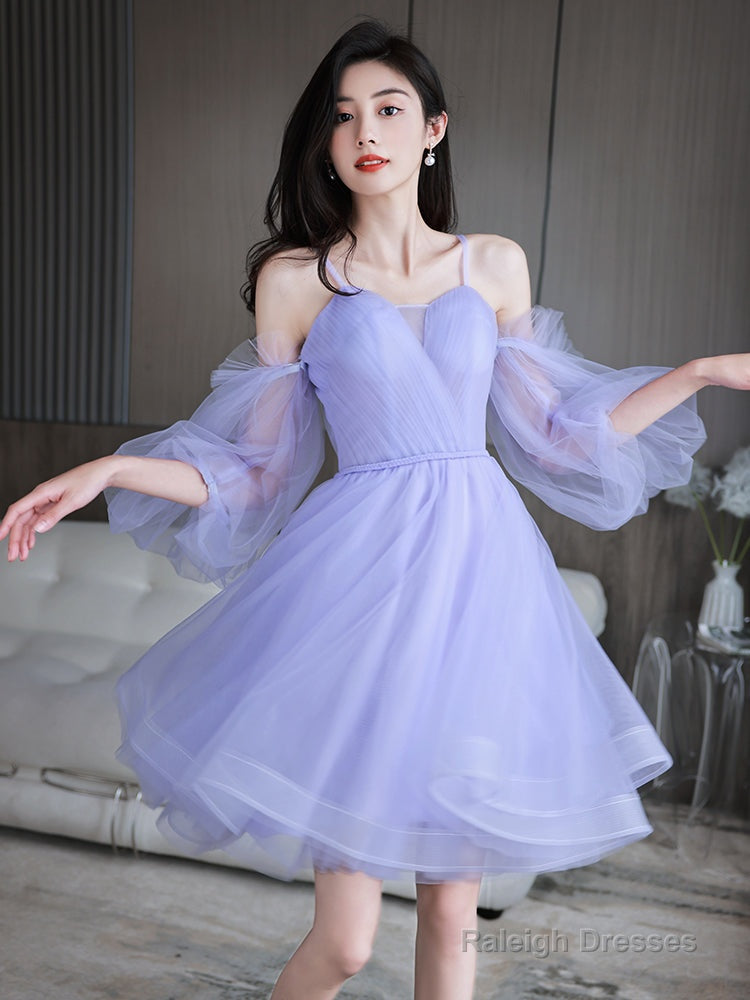 Lovely Lavender Short Party Dress Off Shoulder Dress, Cute Homecoming Dresses Secondary image