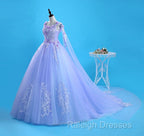 Lovely Lavender Tulle Flower Lace Ball Gown Prom Gown Lavender Sweet 16 Dress