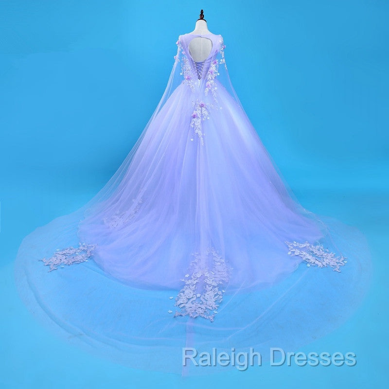 Lovely Lavender Tulle Flower Lace Ball Gown Prom Gown Lavender Sweet 16 Dress