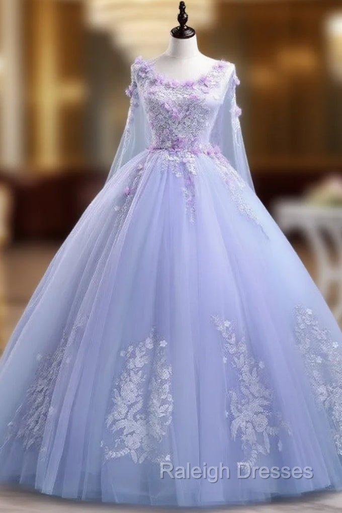 Lovely Lavender Tulle Flower Lace Ball Gown Formal Gown, Lavender Sweet 16 Dresses Main image