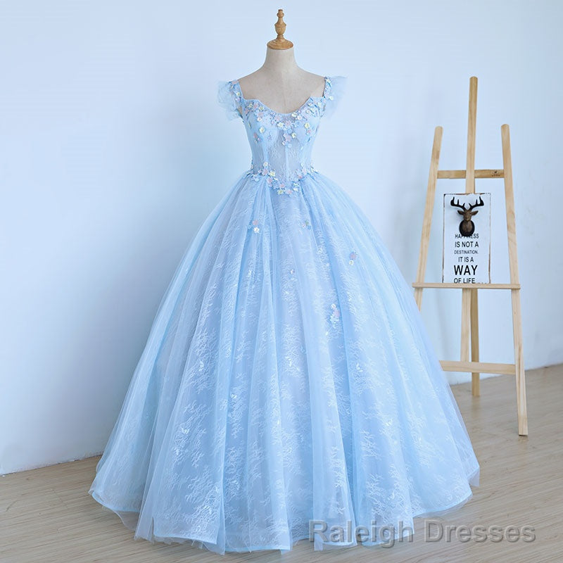 Lovely Light Blue Lace Cap Sleeve Sweet 16 Prom Dress, Prom Dress Main image