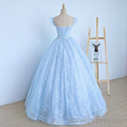Lovely Light Blue Lace Cap Sleeve Sweet 16 Prom Dress, Evening Dress