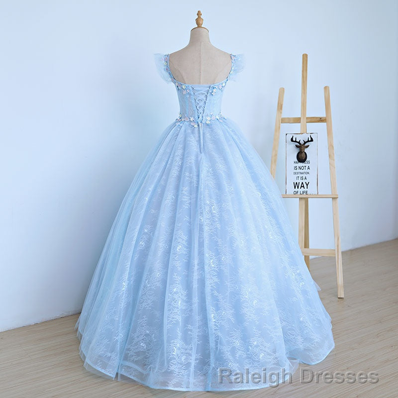 Lovely Light Blue Lace Cap Sleeve Sweet 16 Prom Dress, Evening Dress