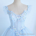 Lovely Light Blue Lace Cap Sleeve Sweet 16 Prom Dress, Prom Dress