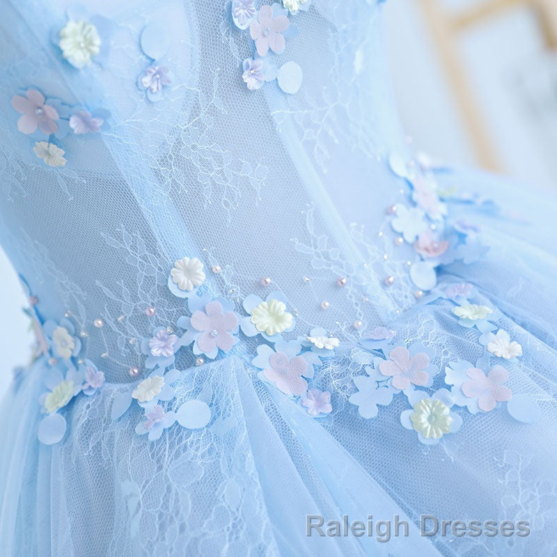 Lovely Light Blue Lace Cap Sleeve Sweet 16 Prom Dress, Evening Dress