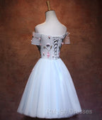 Lovely Light Blue Tulle Knee Length Homecoming Dress, Cute Floral Party Dress