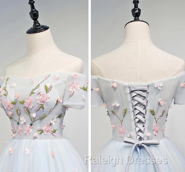 Lovely Light Blue Tulle Knee Length Homecoming Dress, Cute Floral Party Dress