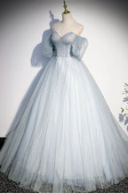 Lovely Light Blue Tulle Sweetheart Long Evening Dress, Light Blue Prom Dress