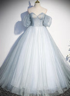 Lovely Light Blue Tulle Sweetheart Long Evening Dress, Light Blue Prom Dress