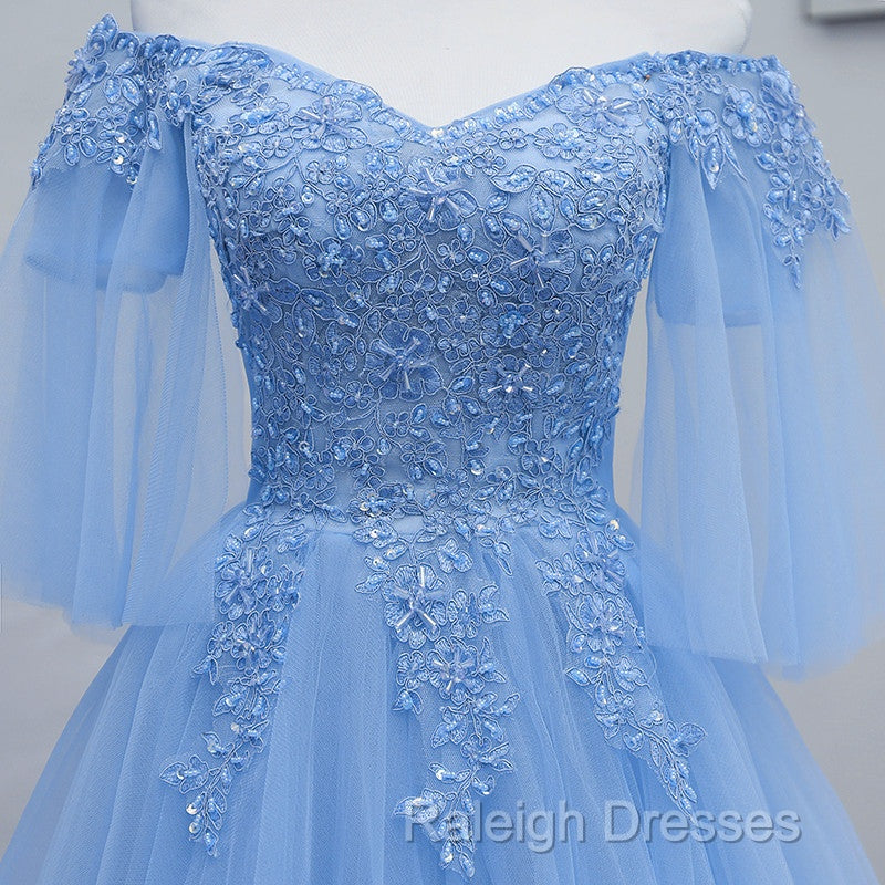 Lovely Light Blue With Lace Off Shoulder Short Prom Dress, Blue Homecoming Dresses Secondary image