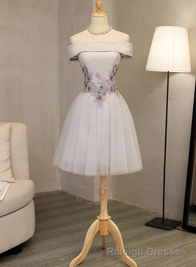 Lovely Light Grey Homecoming Dress , Tulle Short Prom Dress