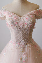 Lovely Light Pink Sweetheart Flowers Tulle Prom Dresses Pink Prom Dresses