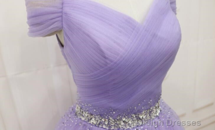 Lovely Light Purple Beaded Short Party Dress, Off Shoulder Homecoming Dress
