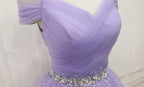 Lovely Light Purple Beaded Short Prom Dresses Off Shoulder Homecoming Dresses