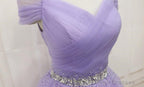 Lovely Light Purple Beaded Short Prom Dresses Off Shoulder Homecoming Dresses