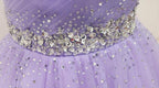 Lovely Light Purple Beaded Short Prom Dresses Off Shoulder Homecoming Dresses