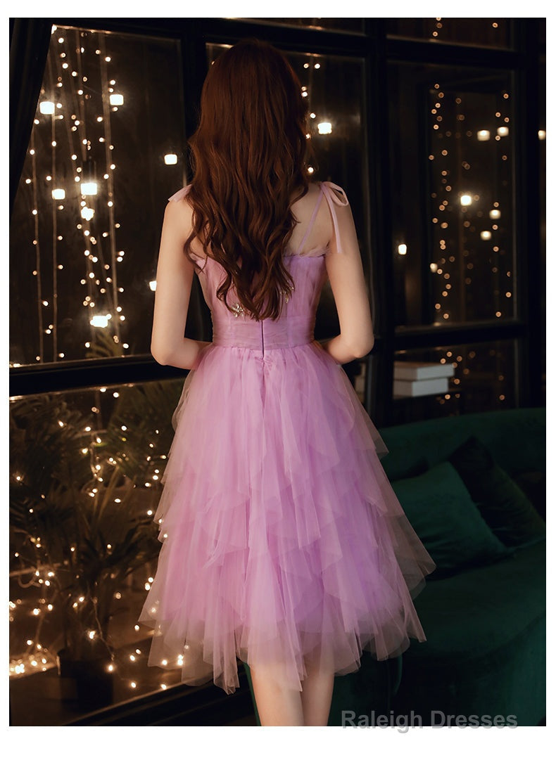 Lovely Light Purple Cute Tulle Straps Short Prom Dress, Purple Homecoming Dress Secondary image