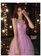Lovely Light Purple Cute Tulle Straps Short Prom Dresses Purple Homecoming Dresses