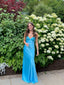 Lovely Long Blue Straps Sweetheart Prom Dresses Prom Dresses Blue Satin Prom Dresses