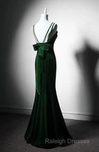 Lovely Low Back Velvet Mermaid Long Prom Dress, Velvet Wedding Party Dress