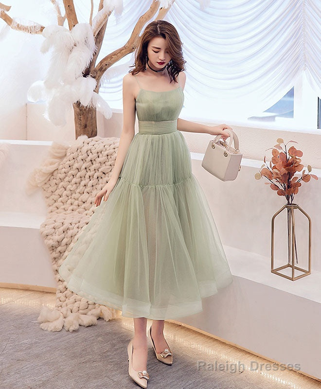 Lovely Mint Green Tulle Layers Tea Length Party Dresses, Green Formal Dresses