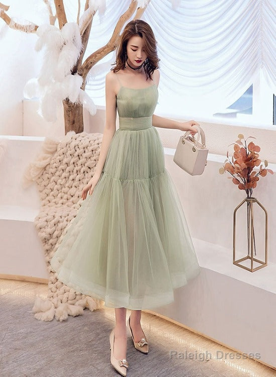 Lovely Mint Green Tulle Layers Tea Length Party Dresses, Green Formal Dresses Main image