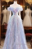 Lovely Off Shoulder A-Line Tulle And Sequins Prom Dress, Sweetheart Long Evening Dress