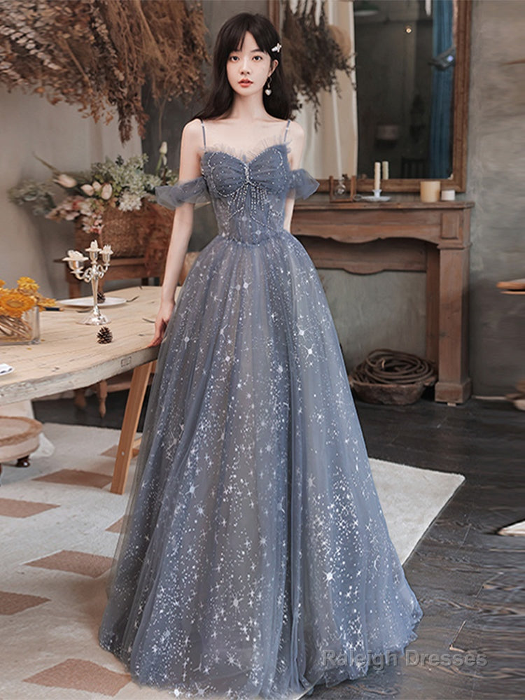 Lovely Off Shoulder Beaded Tulle Prom Dress Party Dress, Beaded A-Line Evening Dresses