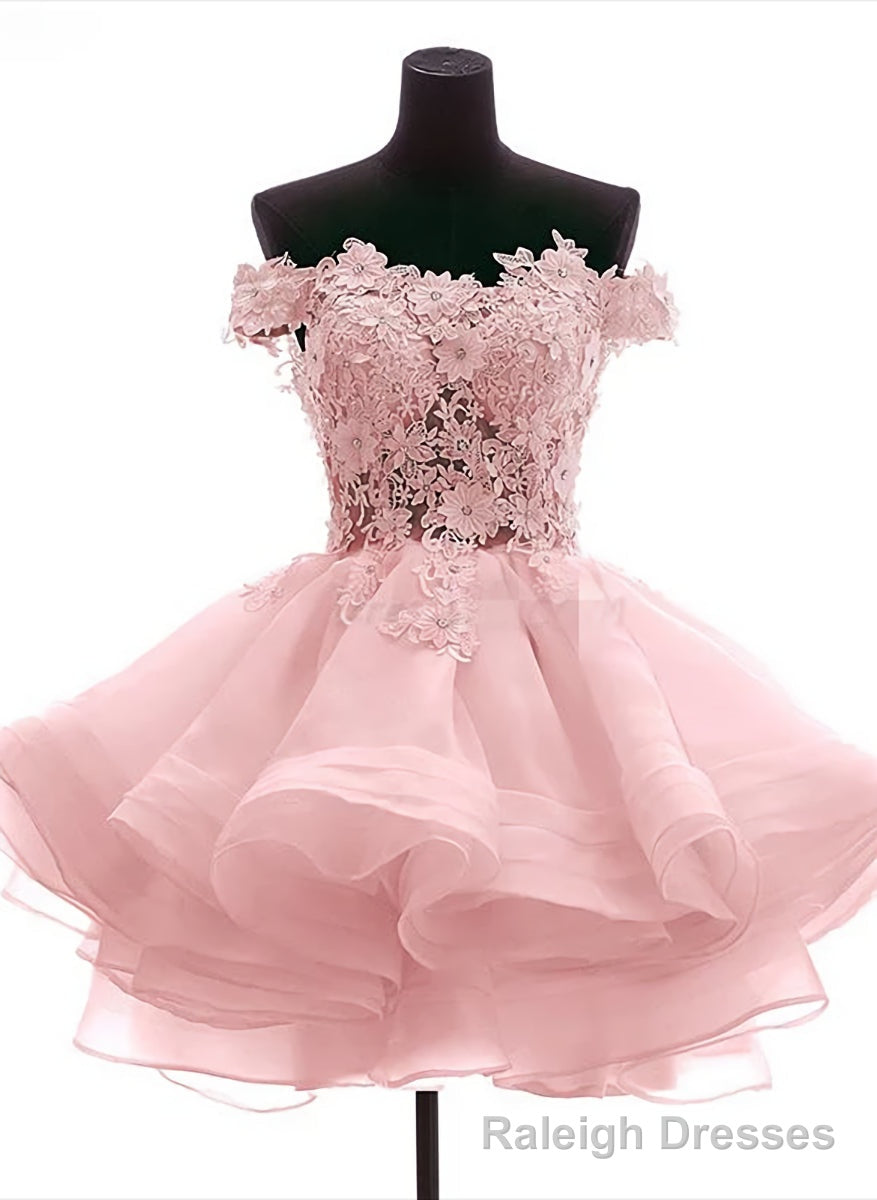 Lovely Off Shoulder Organza and Lace Sweetheart Prom Dress, Homecoming Dresses