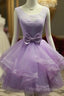 Lovely Organza And Lace Purple Layers Short Homecoming Dress, Lavender Party Dresses