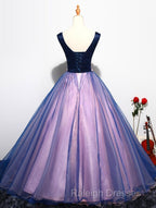 Lovely Organza Pink And Blue Flowers Sweet 16 Gown Long Prom Gown