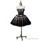 Lovely Pink And Black Short Prom Dresses With Bow Cute Black Homecoming Dress